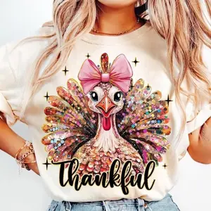 Comfort Colors Colorful Coquette Turkey Shirt,Thanksgiving, Pink Coquette Bow Fall, Trending Halloween, Crew Neck, Cotton, Relaxed Fit, Comfortable Unisex Casual Short Sleeve T-Shirt, USA Made