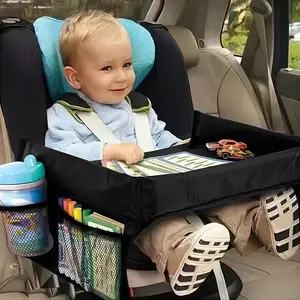 Foldable & Expandable Polyester Car Seat Travel Tray, Multiple Storage Pockets, Lightweight, Wall-Mountable, Airplane, Car, Home Use, Car Seat Attachment