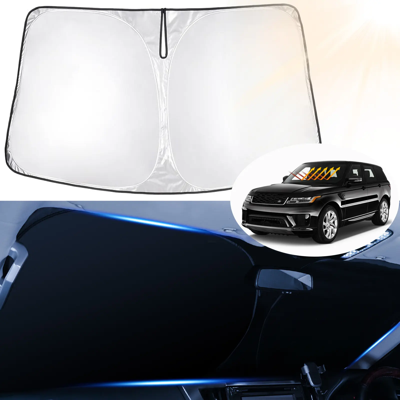 Canvcle Durable UV Protective Car Sunshade Windshield Outside, 240T 5-Layer Foldable Solar Shade Front Window for 2014-2022 Land Rover Range Rover Sport, Heat-Blocking Front Car Window Visor