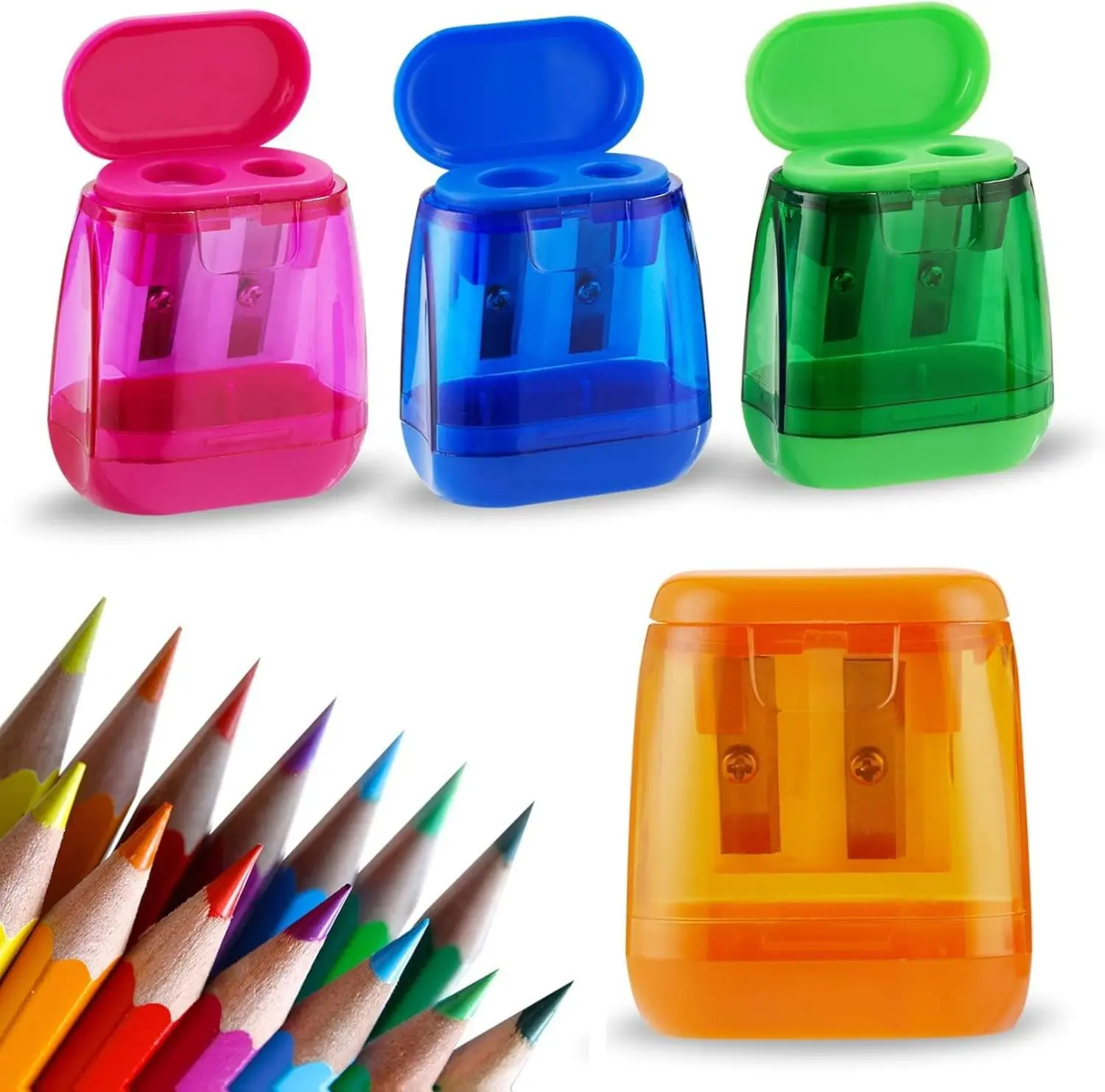 Pencil Sharpeners 4‑Pack – Back to School Compact Covered Handheld Sharpeners in Bright Colors for Kids & Adults, Dust‑Free School & Office Use , Dual‑Hole cute  school  supplies pens