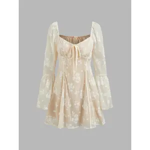 Cider [2 colors, size 0-10] Sweetheart Floral Lace Knotted Mini Dress SwimWeek