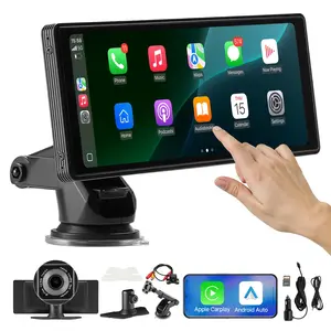 VEVOR Wireless Car Stereo,  10-Inch HD Portable Radio Touch Screen with Apple CarPlay and Android Auto, CarPlay Screen with Front & Backup Cameras, Voice Control, Mirror Link, Bluetooth, GPS Navigation