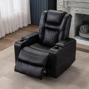 [memorialday] Ebello Power Electric Recliner Chair with USB Ports and Cup Holders Leather Home Theater Seating, Living Room Chair Black Lounge Chaise High Back Reclining