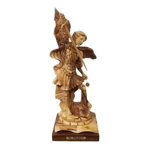 Saint Michael the Archangel Olive Wood Sculpture from the Holy Land