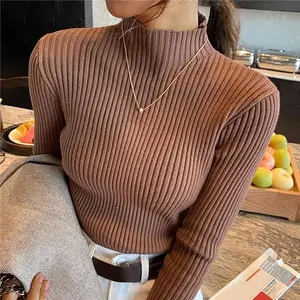 Women Long Sleeved Turtleneck Sweater Harajuku Pullover Women Knit Sweater Slim Elastic Korean Simple Basic Jumper Solid Tops