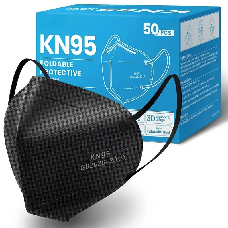 KN95 Face Mask 50 PCS, Breathable Protection Masks, 5-Ply KN95 Black Masks, Cup Dust Safety Masks