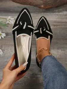 Women's Fashion Plus Size Breathable Slip-On Casual Flats, Pointed Toe Polyester Shoes, Spring & Fall Comfort Sneakers, Ballet Flats