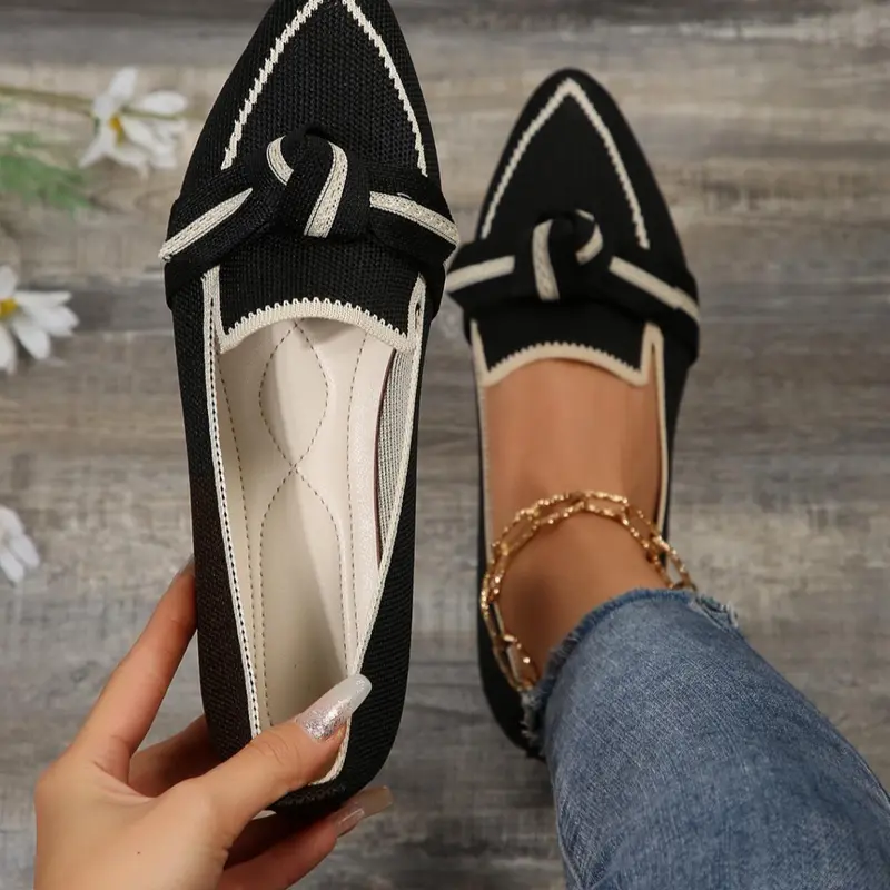 Women's Fashion Plus Size Breathable Slip-On Casual Flats, Pointed Toe Polyester Shoes, Spring & Fall Comfort Sneakers, Ballet Flats, Ballerina Flats, Casual Wear Shoe, Soft Sole Flats, Fashionable Flats