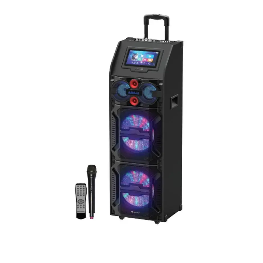 Supersonic IQ-4922DJWK 12” PA Speakers (2-Pack) with 9” Android Tablet (Wi-Fi, 14.1” Capacitive Touchscreen), Wireless Guitar Compatibility, USB, EQ, Mic, Handle Remote Control, LED Light, HDMI/FM