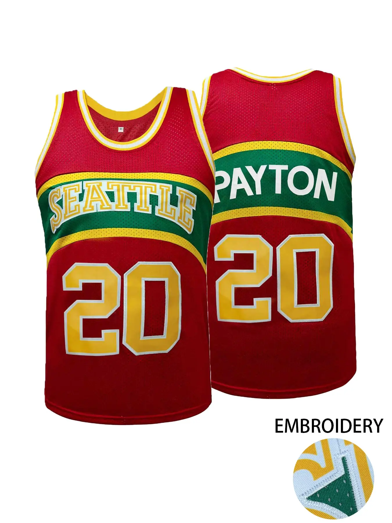 Men's #20 Retro Embroidered Basketball Jersey, Seattle Letter Embroidery Design, Loose Sleeveless Crew Neck Tank Top, Sports Tops, Suitable For Basketball Training, Match, Sports, Running, Fitness, Street Fashion, Unisex