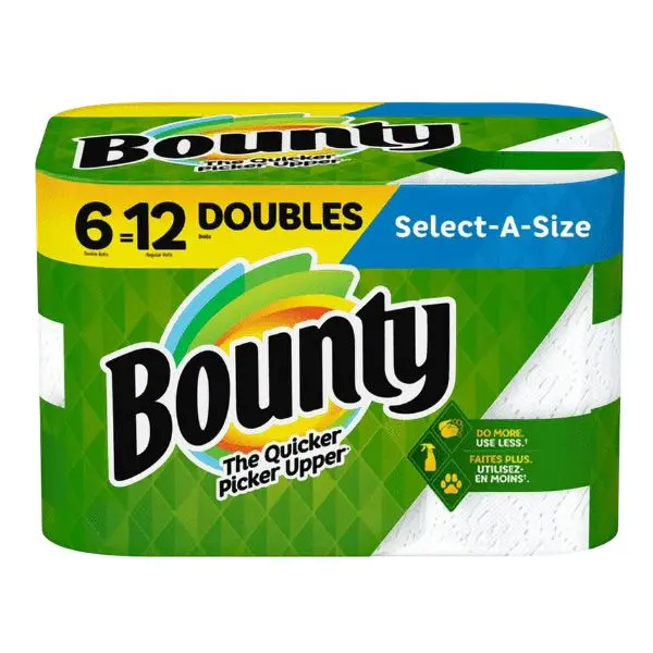 Bounty Select-A-Size Household Paper Towel Sheets, 6 Double Rolls (12 Regular Rolls), High-Absorbency Kitchen Cleaning Towels, White