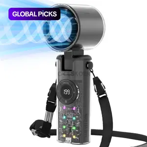 Handheld Portable Turbo Fan With Cold Compress, 135° Adjustable 199 Speed with White Flashlight & RGB Color Changing Light, 4000mAh USB Rechargeable Foldable Fan for Travel/Outdoor/Vacation/Concerts, Portable Folding Fan