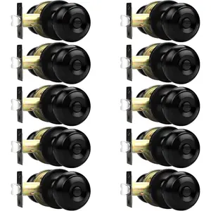 Black Door Knobs, Privacy Door Knob for Bathroom Bedroom, Interior Door Knob with Thumb Turning Locking Button, 10 Pack