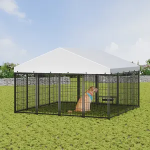 [Bellemave]Large Dog Kennel Outdoor Pet Pens Dogs Run Enclosure Animal Hutch Metal Coop Fence with Roof Cover.9.62'L x 9.35'W x 6.18'H.