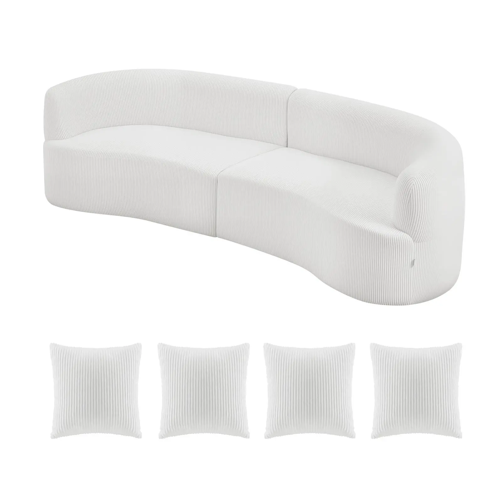 【SummerFinds】VEVOR Luxury Modern Cloud Plush Sectional Sofa, 112" Curved Modular Couch with 4 Pillows - Oversized Deep Seat Corduroy Fabric for Living Room, Apartment, Office, No Assembly Needed, White