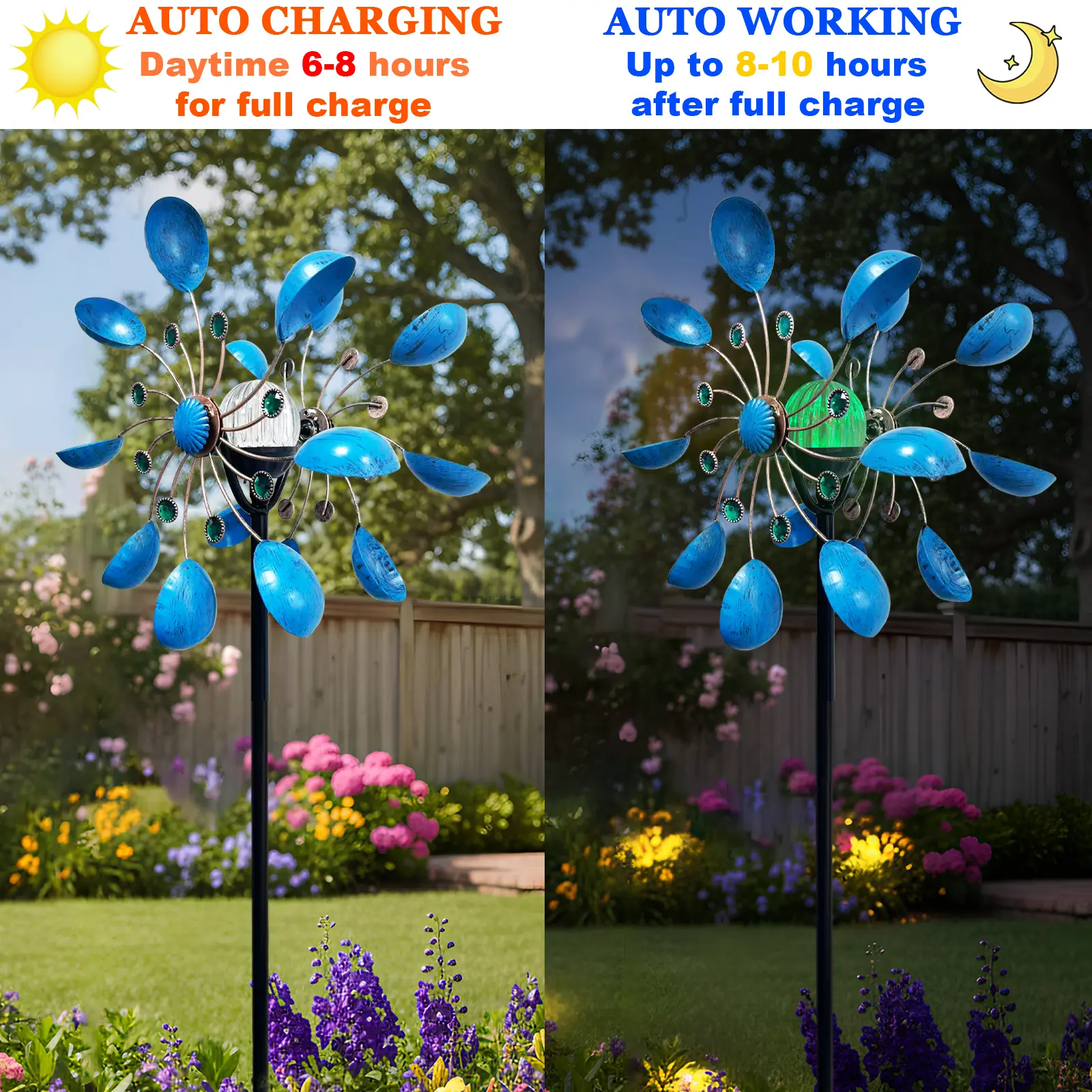 Solar Wind Spinner - 360° Dual Rotation, Solar Color Changing Glass Light, Waterproof Vintage Copper Outdoor Garden Decor, Auto On at Dusk, No Wiring Needed