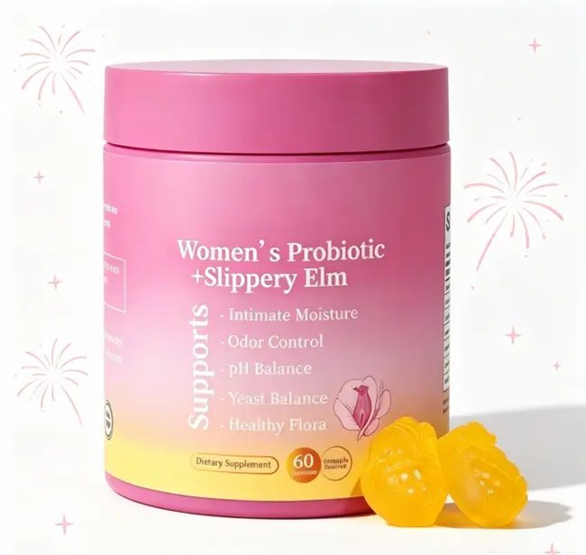 Her Juicy Feminine Probiotics Gummies- All in One Solution with Slippery Elm and Prebiotics&Lactobacillus Probiotic Blend for Women's pH Balance and Dryness - Hawaiian Pineapple Gummies 60 Counts Women's Probiotics