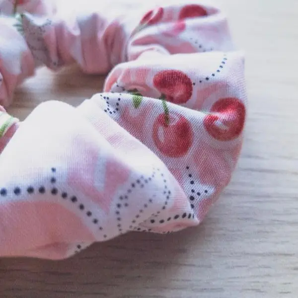 Cherry Floral Pink Polka Dot Scrunchie Handmade Daily Retro Casual Cotton
