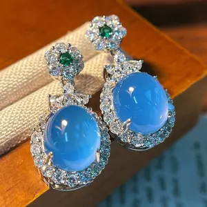 Ice-Type Aquamarine Collectible Stone Jewelry Set Diamond-Encrusted Necklace Bracelet Ring 3-Piece Light Luxury High-End Gem Accessories Ideal for Banquets Gifting Premium Collectible Ornaments