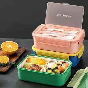 On-The-Go Adult Lunch Box with Built-in Cutlery – Leak-Proof, Microwave/Dishwasher-Safe Divided Container – BPA-Free, Perfect for Office, School & Outings – Pink/Blue/Green Options