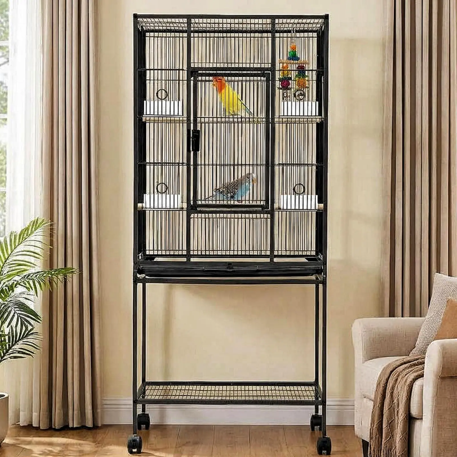 GARVEE 54" H Large Bird Cage, Bird Cage with Rolling Storage Stands, Feed Bowls, Wide Tall Parrot Cage for Parakeets, Conures, Cockatiel, Cockatoo
