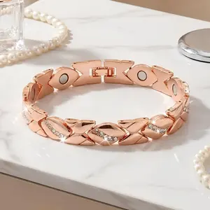 Women's leaf bracelet, pure copper magnetic bracelet with diamonds, 3500 gauss effective magnet, outdoor fun