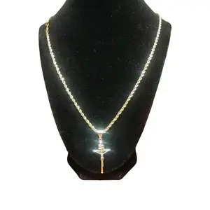 3mm 14 carat gold plated twisted rope chain necklace with tri-color cross pendant fashion necklace jesus christ day jewelry unique