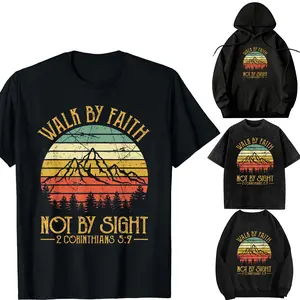 Women's Hooded T-Shirt, Oversize Acid Wash Cotton Top with "Walk By Faith Not By Sight" Bible Verse Print, Soft Long Sleeve Streetwear