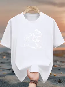 Men's pure cotton casual short-sleeved T-shirt, spring and summer style short-sleeved solid-color printed casual sports T-shirt, all-cotton home and outdoor comfortable and breathable round-neck T-shirt, suitable as a gift for men