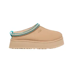 UGG Tazz Platform Slipper (1122553-DRF) - Women's Footwear, Slide, Driftwood White Pepper Beige Brown Tan, Suede Upper, Fuzzy Cozy Warm Authentic Flatform Shoe for Casual Wear, Soft, Shoes, Flipflop