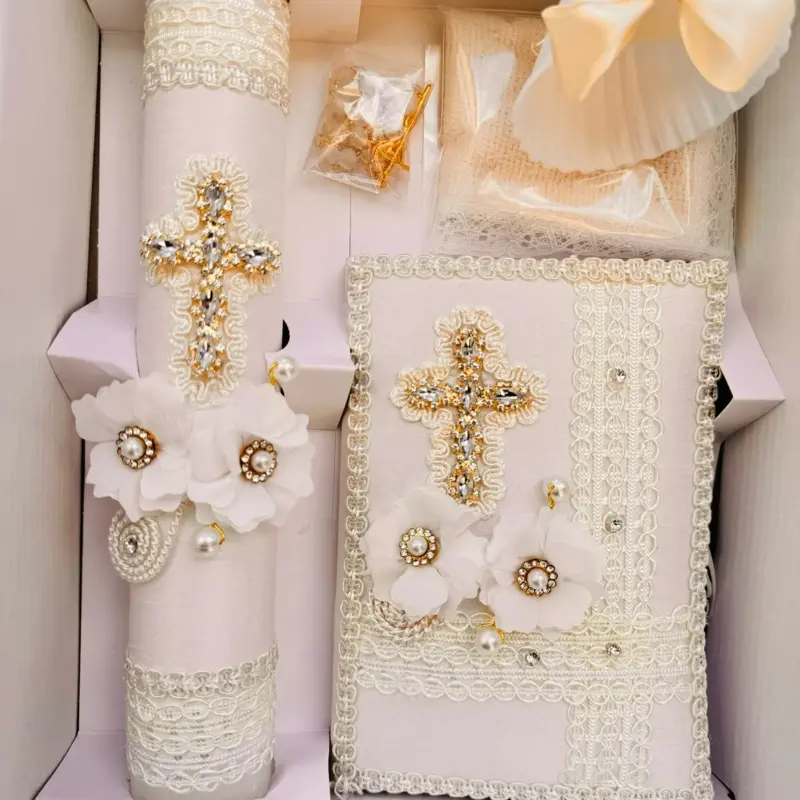 5pcs Ivory Baptism Christening Candle Set - Dual-Language English-Spanish Traditional Ceremony Decor, Home Supplies, Cake Accents, Decoration