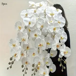 5 Pcs Set Artificial Phalaenopsis Decorative Bouquets, Suitable for Valentine’s Day, Mother’s Day, Father’s Day, Christmas, New Year Celebrations and Other Occasions, Vase Not Included, Perfect Choice for Thanksgiving