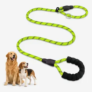 Heavy Duty Reflective Slip Lead Dog Leash, Adjustable No-Collar Rope Leash with Padded Handle for Medium & Large Dogs, Training and Walking Pet Lead