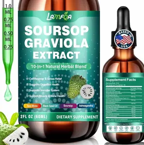Soursop Bitters Liquid 10-in-1 with Ashwagandha, Black Seed Oil & Turmeric, Gotu Kola for Immune Support, Gut Health, Cell Regeneration & Antioxidant, Vegan, Non-GMO, Sugar-Free, 2 Fl Oz