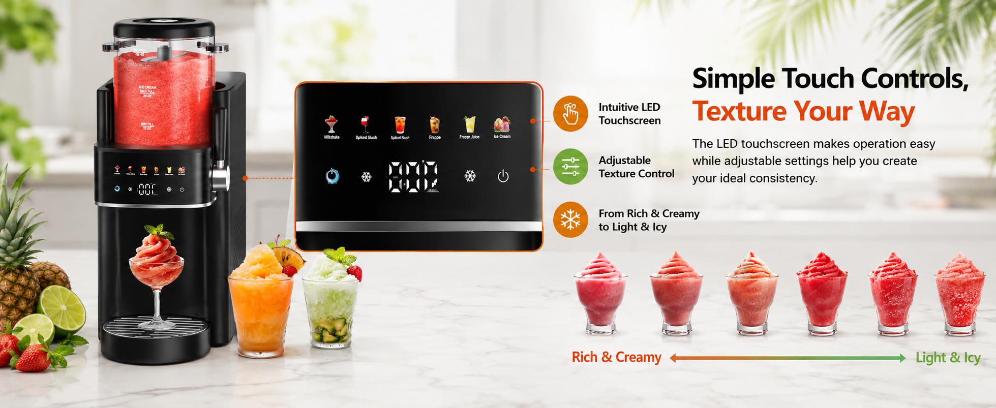 [New Arrival] Slushie Machine & Ice Cream Maker, No Ice Needed 40oz Frozen Drink Maker with 6 Preset Programs, Countertop Slushie Maker for Frozen Margaritas, Milkshakes, Frappé, Ice Cream, Juice & Summer Party Drinks