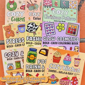 3/9 Piece Simple Thick Line Coloring Book Set, Element Collection Theme, Stress Relief Coloring Book, Kids Art Supplies, Daily Drawing, Travel, Bedtime Activity, Coloring Gift Book
