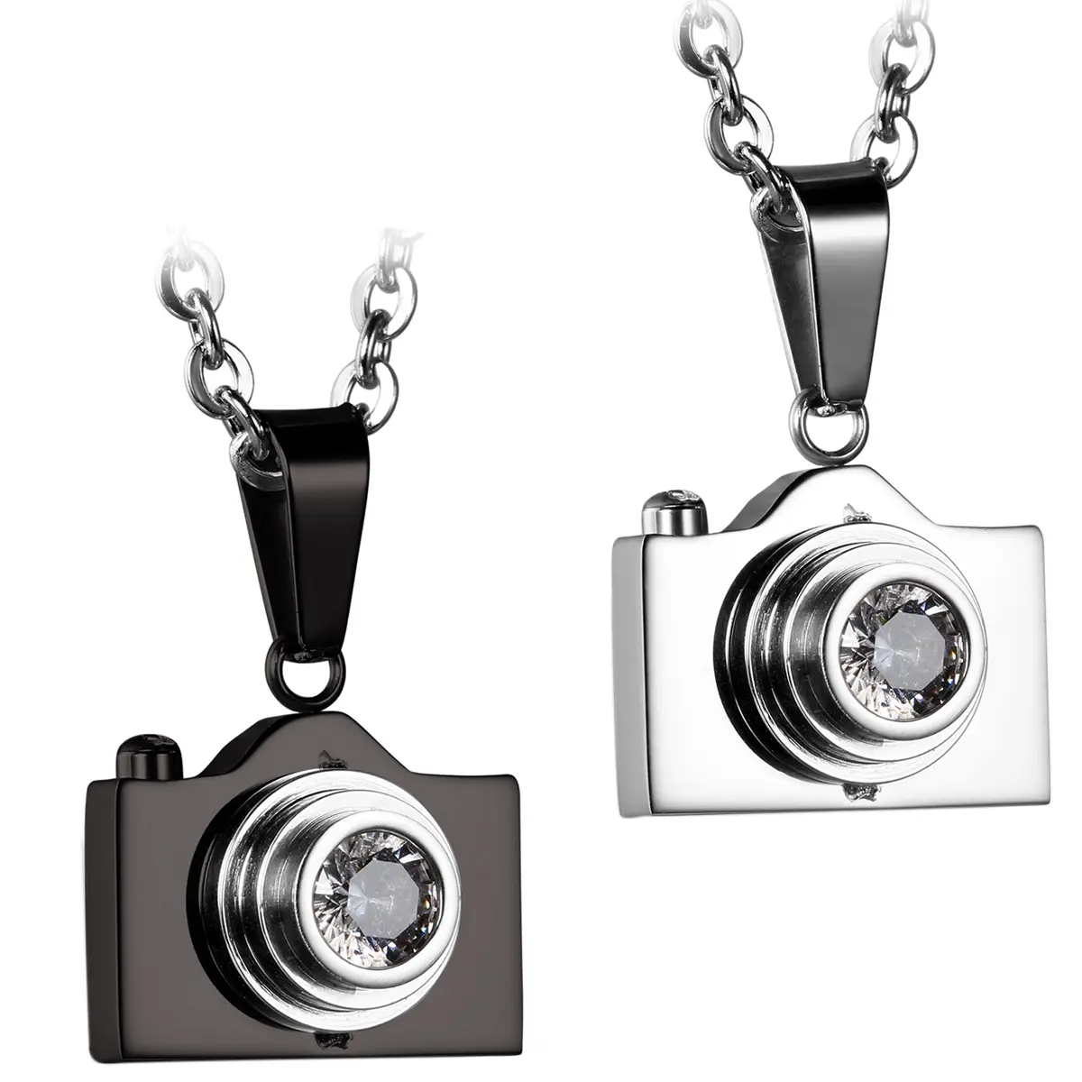 OIDEA Stainless Steel Camera Pendant Necklace for Photographers, Unisex Daily Casual Jewelry with Rhinestone, Hypoallergenic Lightweight 22" Chain