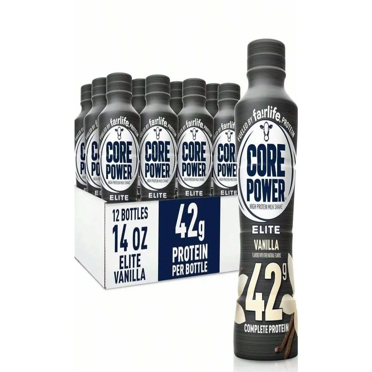 Core Power Elite High Protein Shake, Vanilla, 42g Bottle, 14oz, 12 Pack
