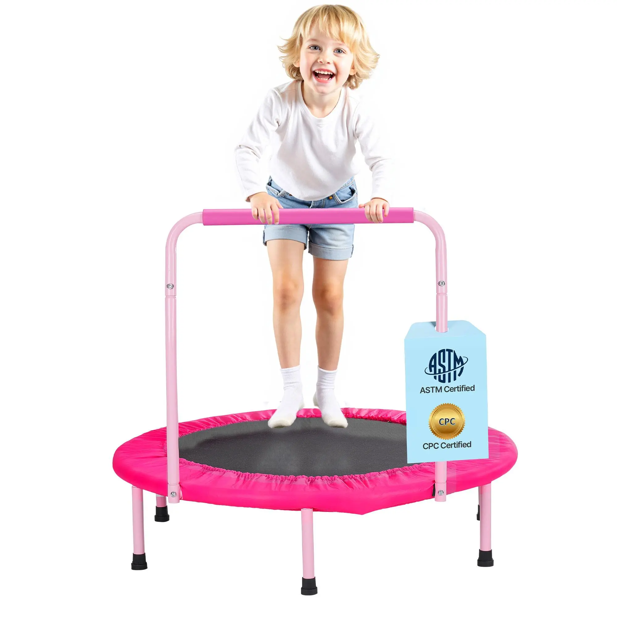 【summerfinds】VEVOR 36" Kids Trampoline, 3FT Indoor Outdoor Trampoline, Foldable Mini Trampoline with Handle, Rebounder Trampoline for Toddlers, Birthday Gift for 3+ Years Children, Boys Girls for Fun, Pink