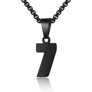 Number Necklace for Boy Black Athletes Number Stainless Steel Chain 00-99 Number Charm Pendant Personalized Sports Jewelry for Men Basketball Baseball Football