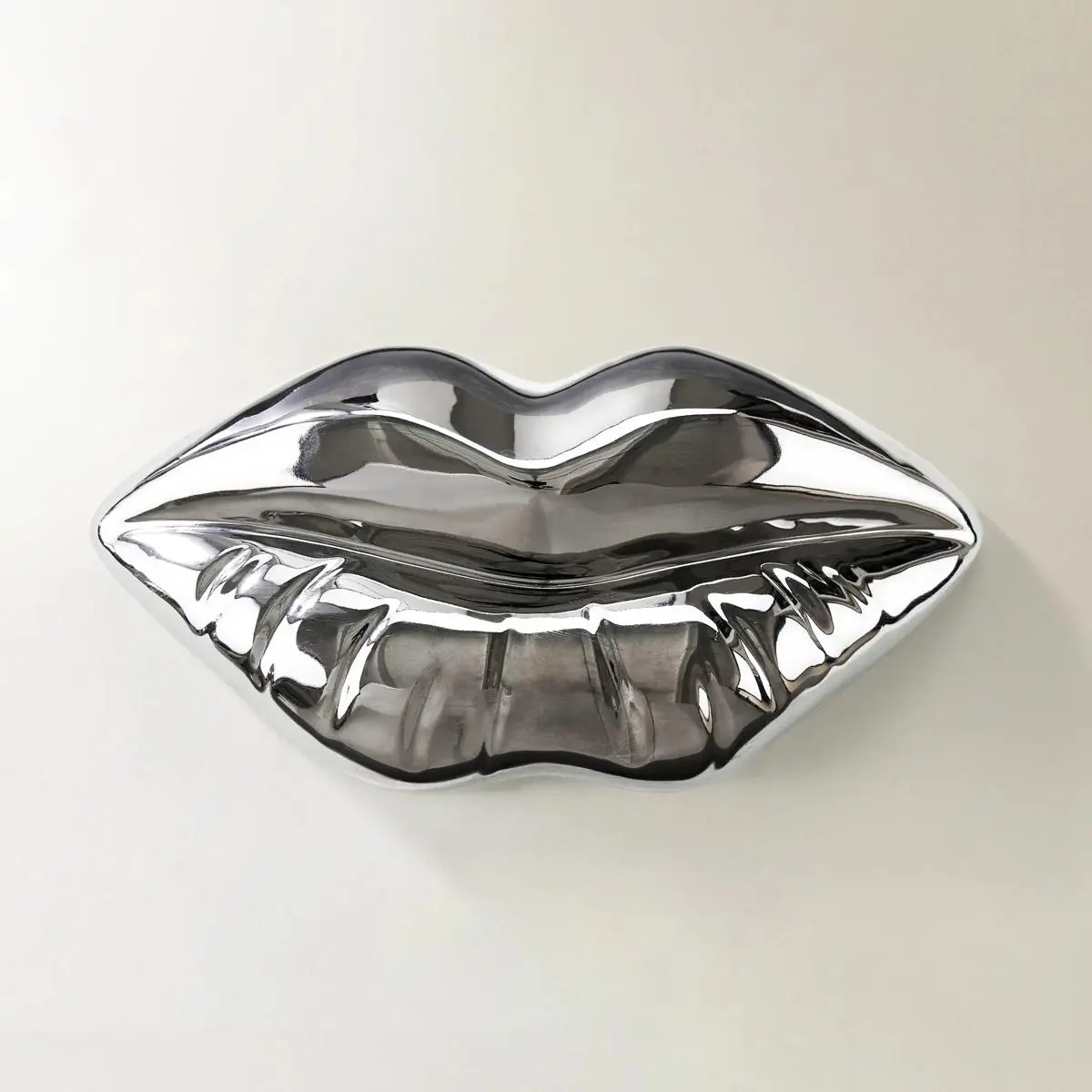 Z Gallerie Chrome Lips Glossy Miniature Ceramic Sculpture - Modern House Decor Accent, Compact Art Figurine, Boujee Accessory with Playful Edge for Aesthetic Decor for Living Room, Home Accessory
