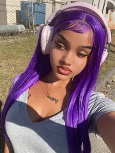 28 Inch Purple 13x4 Lace Front Synthetic Wig Long Straight Free Parting Daily Party Cosplay Use Smooth Hair Design, All Seasons Synthetic Hairpieces