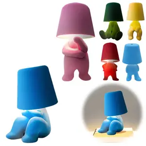 Bedside Touch Control Desk Lamp 3 Way Dimmable Colored Velvet Thinker Statue Modern Night Light Rechargeable Battery Fabric Material 17x7cm Decorative Gentle Lamp for Home Living Room Decor Christmas Gift
