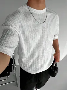 Men's Jacquard Knit Top, Regular Fit Casual Fashion Crew Neck Short Sleeve Jumper for Summer, Fashion Men's Knitwear for Daily Wear, Menswear