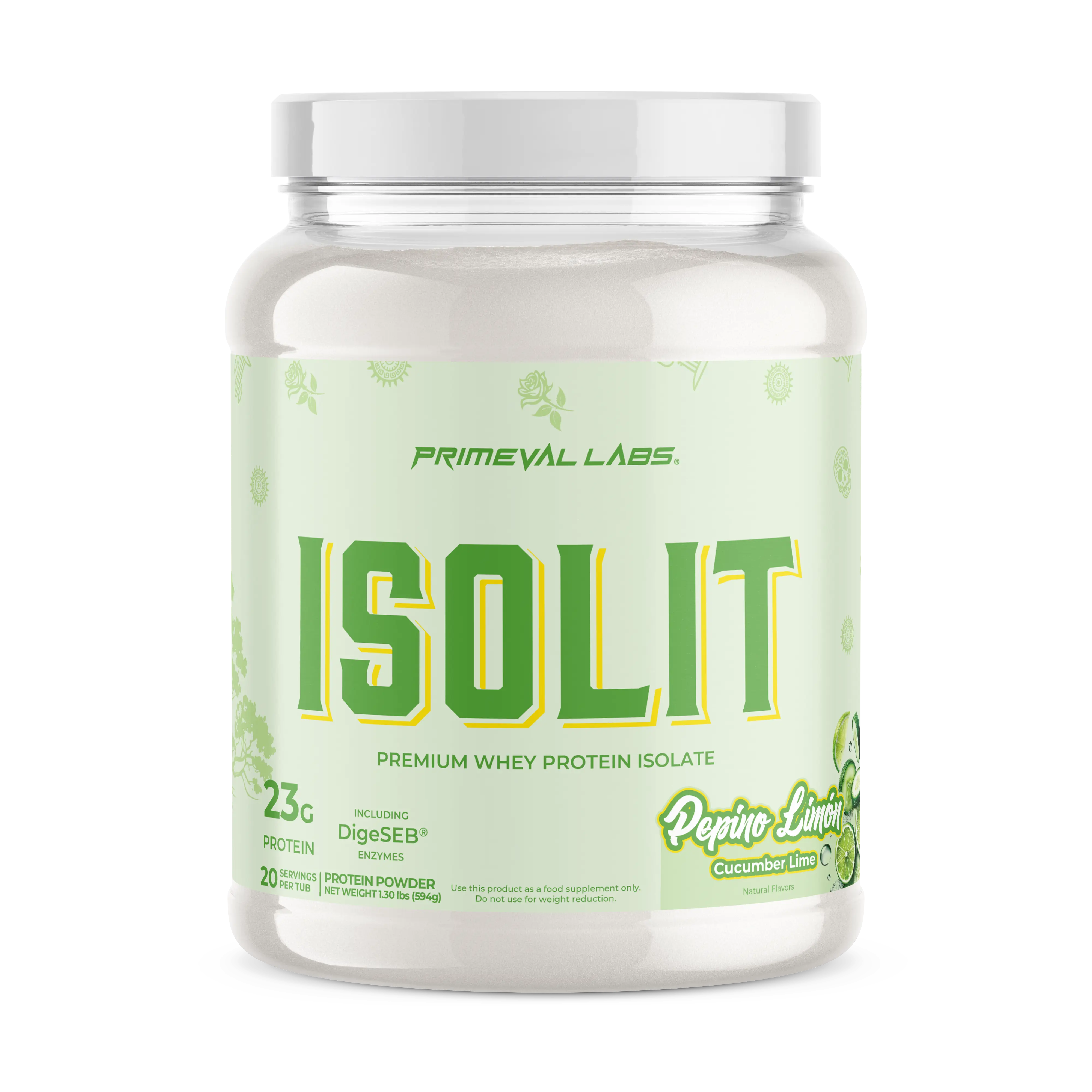 PRIMEVAL LABS ISOLIT Whey Protein Isolate Agua Fresca Flavors Low Fat High Protein 23g Protein 20 Servings