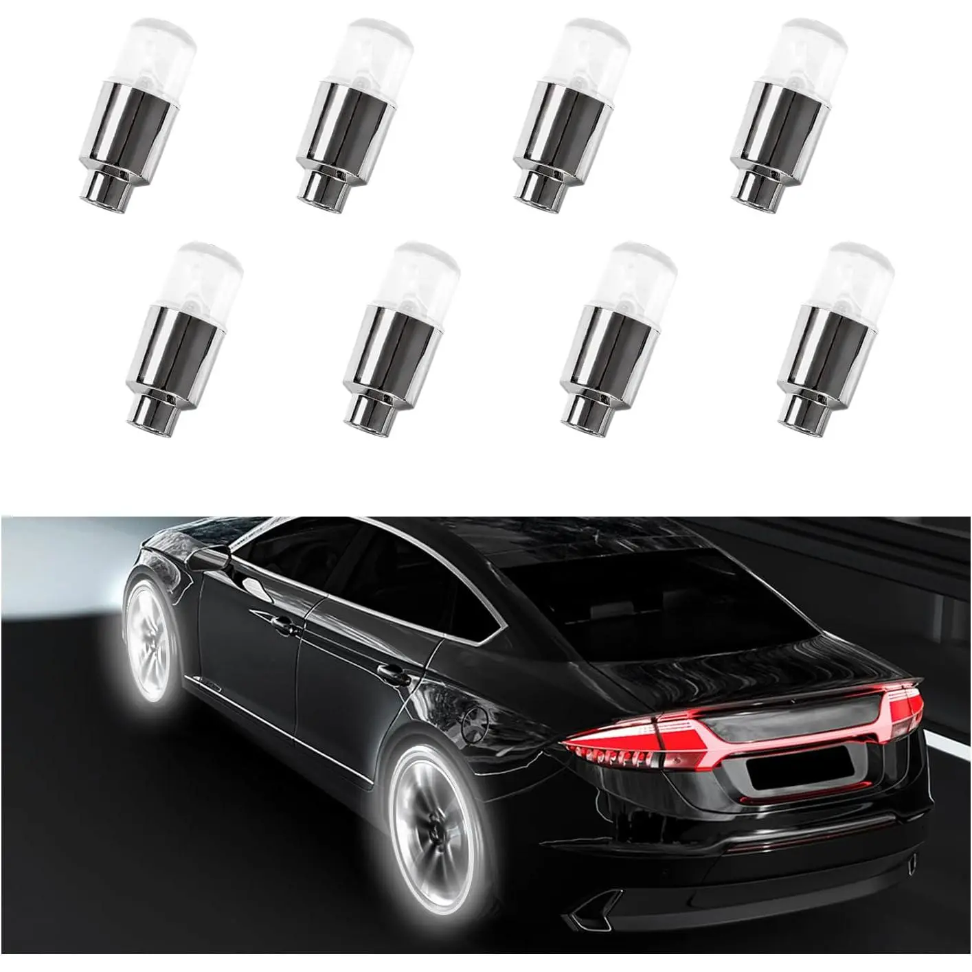 8 PCS Alloy Plastic LED Tire Valve Stem Caps Lights, Waterproof Motion-Activated Neon Car Decoration Accessories, Universal for Cars Trucks & Motorcycle, Blocks Water & Dust, Boosts Visibility & Night Safety (White), Decorate Car