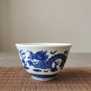Blue-and-white Porcelain Dragon Cup - Handcrafted Jianzhan Tea Cup