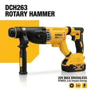 Dewalt DCH263 20V Brushless Rotary Hammer Kit – 3.0J Impact Energy for Concrete Drilling Up to 28mm – Variable Speed Trigger with 0-4300 BPM