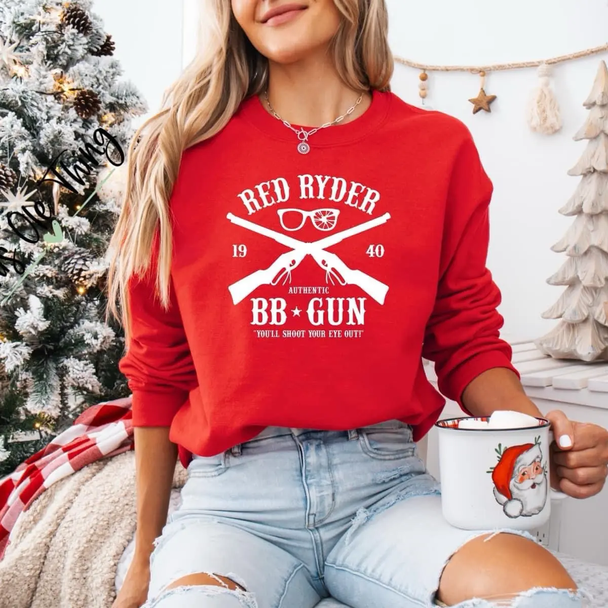 Red Ryder Women's Christmas Story Crewneck Sweatshirt - Soft Pullover, Heavyweight Cotton, Vintage Round Neck, Funny Design, Long Sleeve, Casual Style