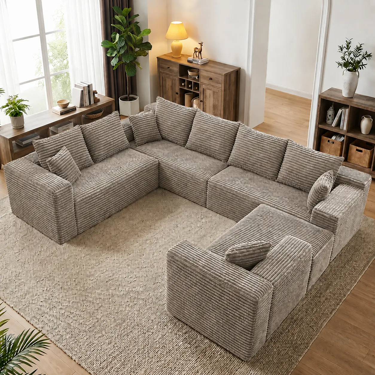 Modular Boneless Modern Sofa - 8-Seater Oversized Upholstered Couch, 103"L-Shaped/120"-138"U-Shaped with Chaise Lounge, 4-in-1 Deep Seat, No Assembly Family Furniture for Living Rooms Comfy Couch